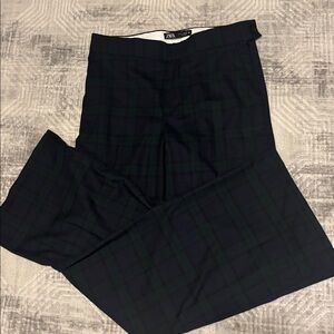 Zara Black and Dark Green Checkered Wide-Leg Pants